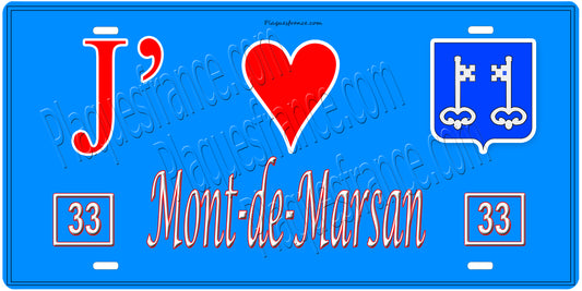 Plaque métal décorative, J' ❤️Mont de Marsan, Landes (40)