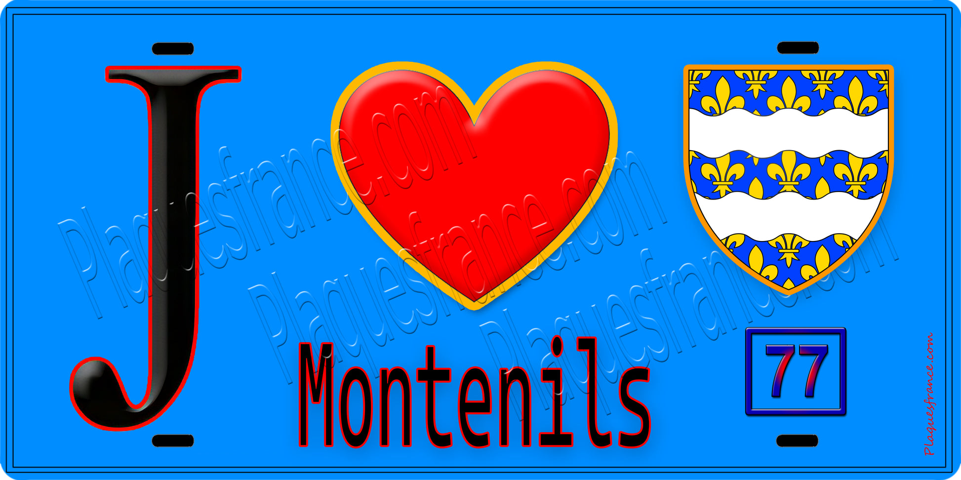 Plaque métal décorative  J' ❤️Montenils, Seine et Marne (77) fond bleu