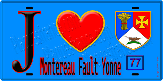 Plaque métal décorative  J' ❤️Montereau-Fault-Yonne, Seine et Marne (77) fond beu