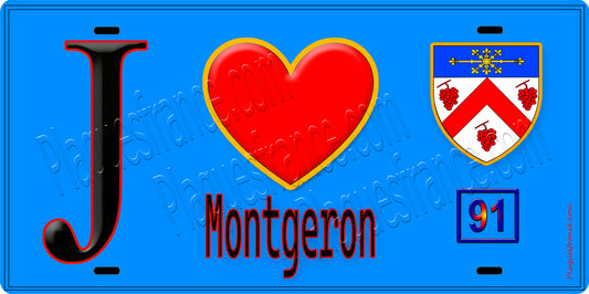 Plaque métal décorative  J' ❤️Montgeron, Essonne (91) fond bleu