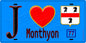 Plaque métal décorative  J' ❤️Monthyon, Seine et Marne (77) fond bleu