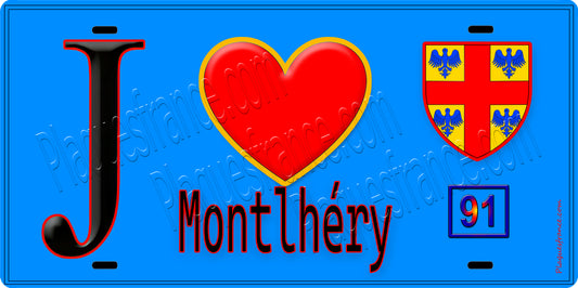 Plaque métal décorative  J' ❤️Montlhéry, Essonne (91) fond bleu
