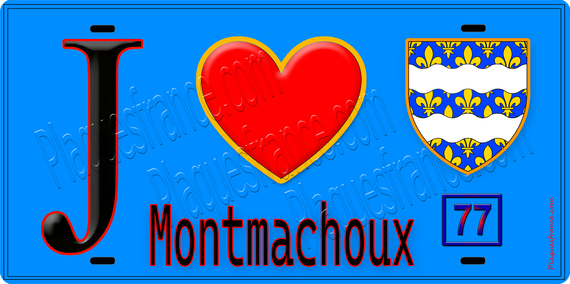 Plaque métal décorative  J' ❤️Montmachoux, Seine et Marne (77) fond bleu