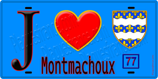 Plaque métal décorative  J' ❤️Montmachoux, Seine et Marne (77) fond bleu