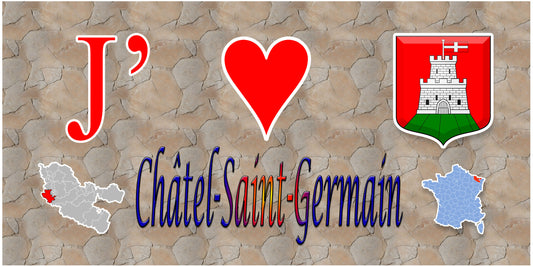 Plaque métal décorative 15 x 30 cm fond  mur antique carte J' ❤️Châtel-Saint-Germain , canton des Coteaux de Moselle 57