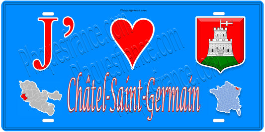 Plaque métal décorative 15 x 30 cm fond  mur bleu carte J' ❤️Châtel-Saint-Germain , canton des Coteaux de Moselle 57