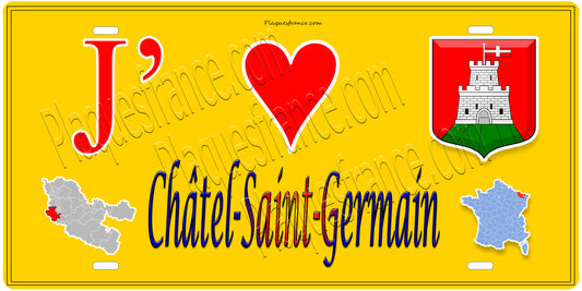 Plaque métal décorative 15 x 30 cm fond  mur jaune carte J' ❤️Châtel-Saint-Germain , canton des Coteaux de Moselle 57