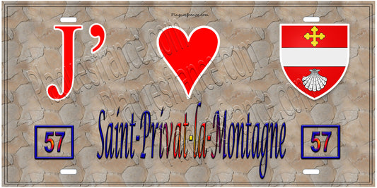 Plaque métal décorative, J' ❤️Saint-Privat-la-Montagne, fond  mur antique carte