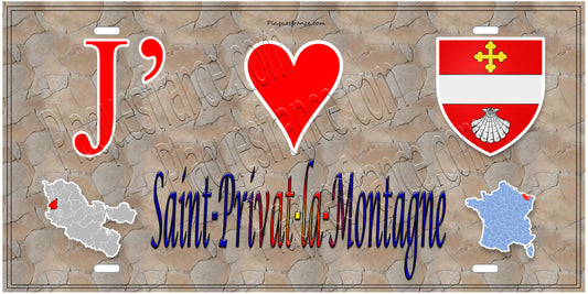 Plaque métal décorative J' ❤️Saint-Privat-la-Montagne, fond  mur antique 57