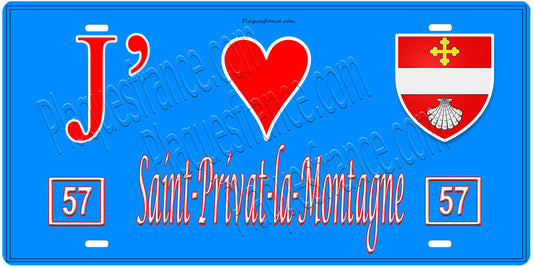 Plaque métal décorative J' ❤️Saint-Privat-la-Montagne, fond  mur bleu 57
