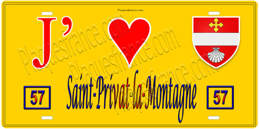 Plaque métal décorative J' ❤️Saint-Privat-la-Montagne, fond  mur jaune 57