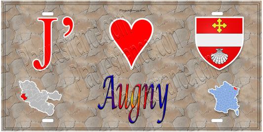 Plaque métal décorative 15 x 30 cm fond  mur antique carte J' ❤️Augny, canton des Coteaux de Moselle 57