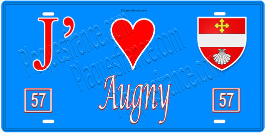 Plaque métal décorative J' ❤️Augny, Moselle (57)