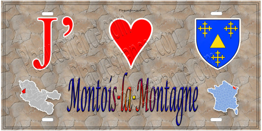 Plaque métal décorative  J' ❤️Montois-la-Montagne (57), fond  mur antique carte