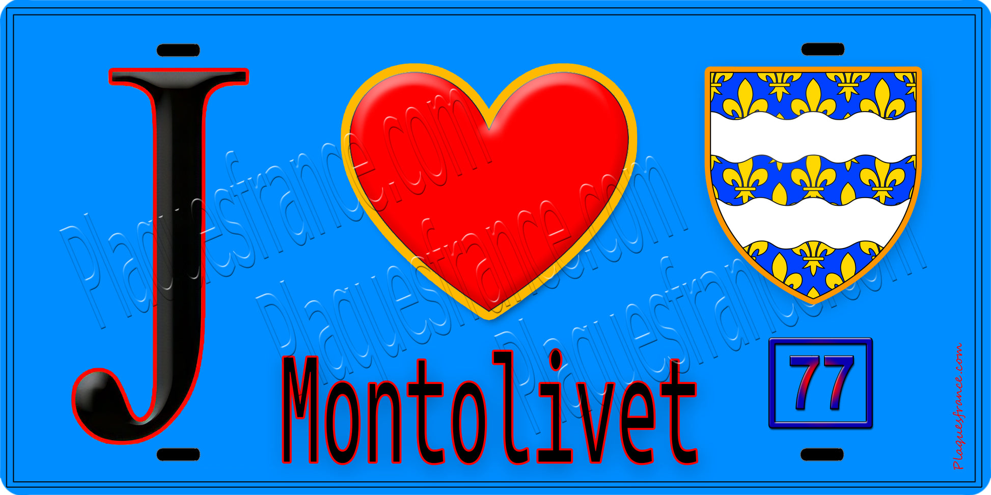 Plaque métal décorative  J' ❤️Montolivet, Seine et Marne (77) fond bleu