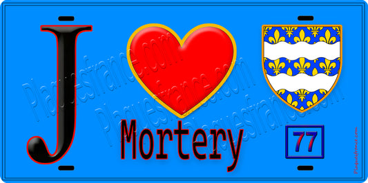Plaque métal décorative  J' ❤️Mortery, Seine et Marne (77) fond bleu