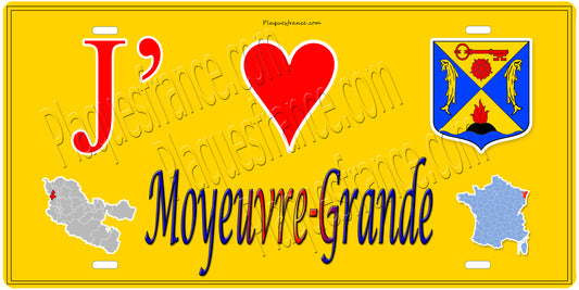 Plaque métal décorative 15 x 30 cm fond mur jaune 57 J' ❤️ Moyeuvre-Grande, canton Hayange Moselle 57
