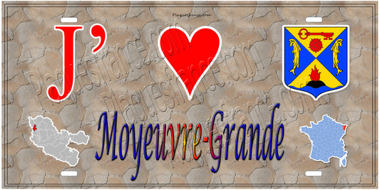 Plaque métal décorative 15 x 30 cm fond mur antique carte J' ❤️ Moyeuvre-Grande, canton Hayange Moselle 57