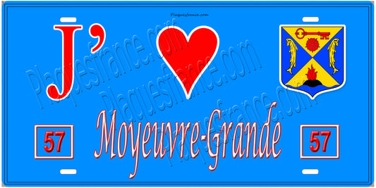 Plaque métal décorative 15 x 30 cm fond mur bleu 57 J' ❤️ Moyeuvre-Grande, canton Hayange Moselle 57