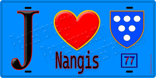 Plaque métal décorative  J' ❤️Nangis, Seine et Marne (77) fond bleu