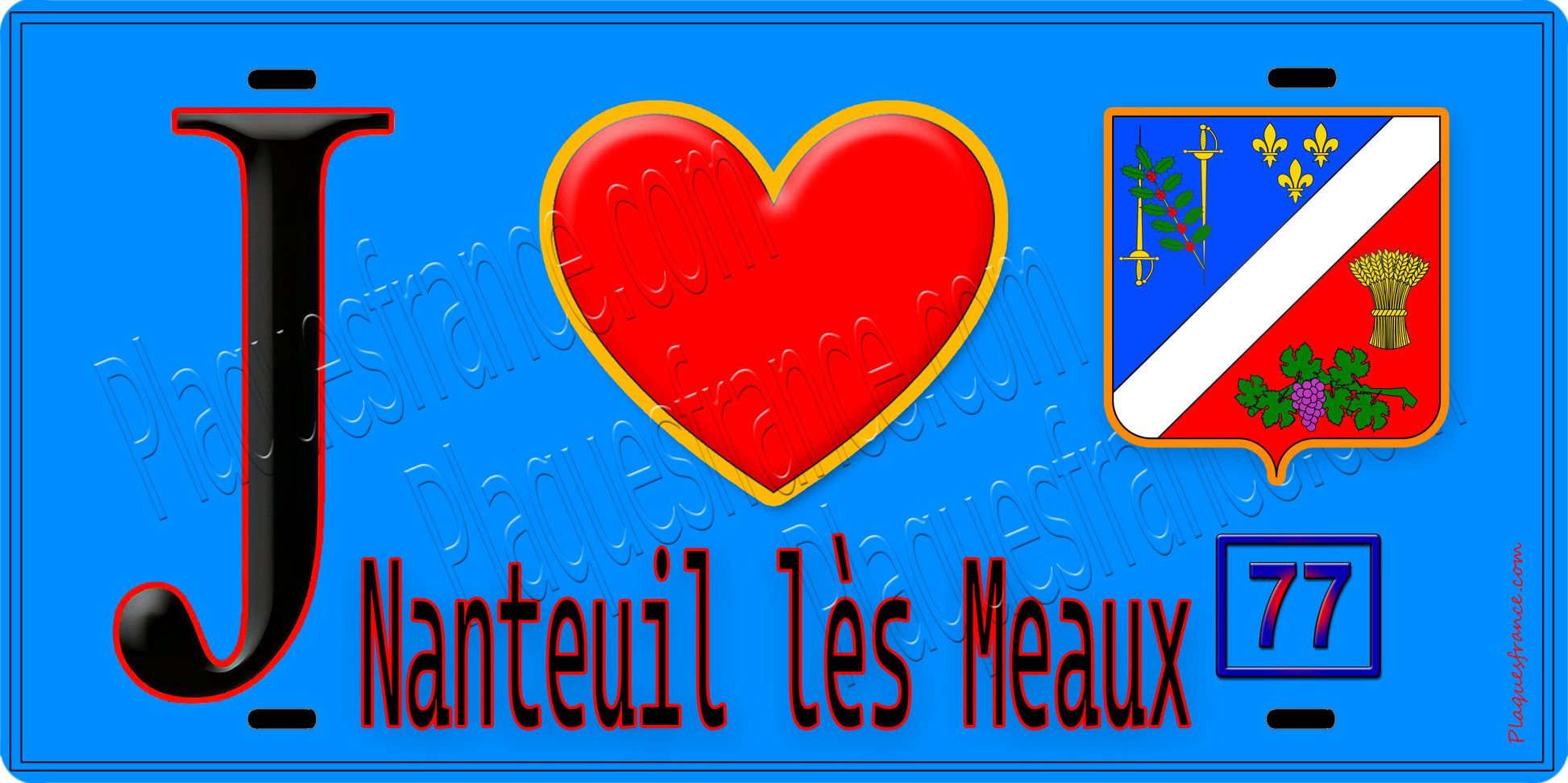 Plaque métal décorative  J' ❤️Nanteuil-lès-Meaux, Seine et Marne (77) fond bleu