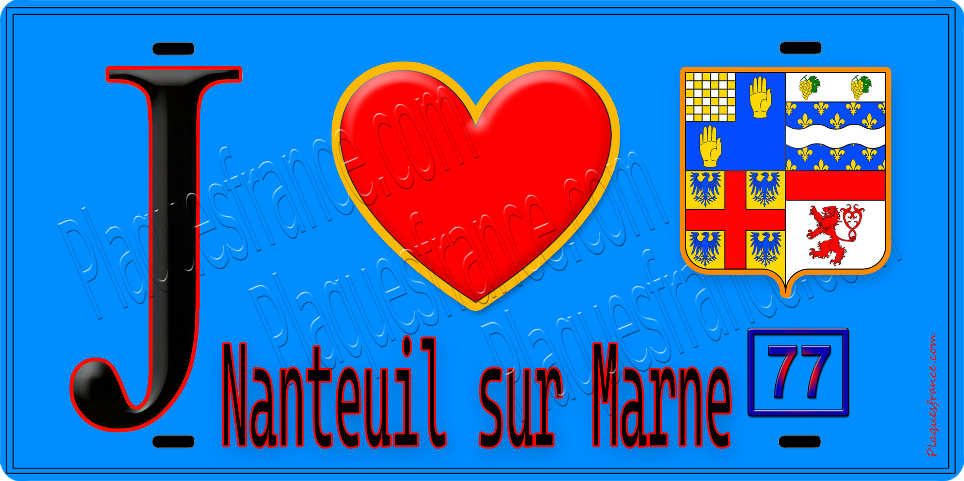 Plaque métal décorative  J' ❤️Nanteuil-sur-Marne, Seine et Marne (77) fond bleu