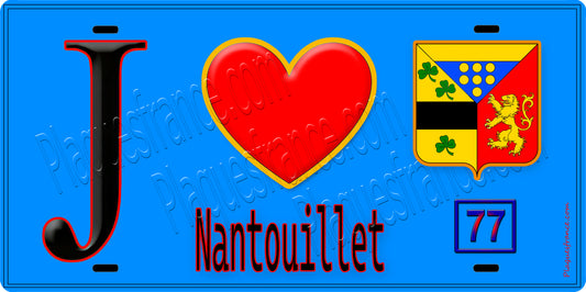 Plaque métal décorative  J' ❤️Nantouillet, Seine et Marne (77) fond bleu
