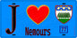 Plaque métal décorative  J' ❤️Nemours, Seine et Marne (77) fond bleu