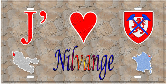 Plaque métal décorative 15 x 30 cm fond  mur antique carte J' ❤️Nilvange, canton Algrange 57