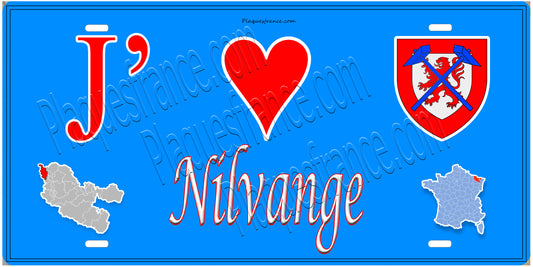 Plaque métal décorative 15 x 30 cm fond  mur bleu carte J' ❤️Nilvange, canton Algrange 57