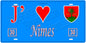 Plaque métal décorative, J' ❤️Nîmes, Gard fond  mur bleu 30