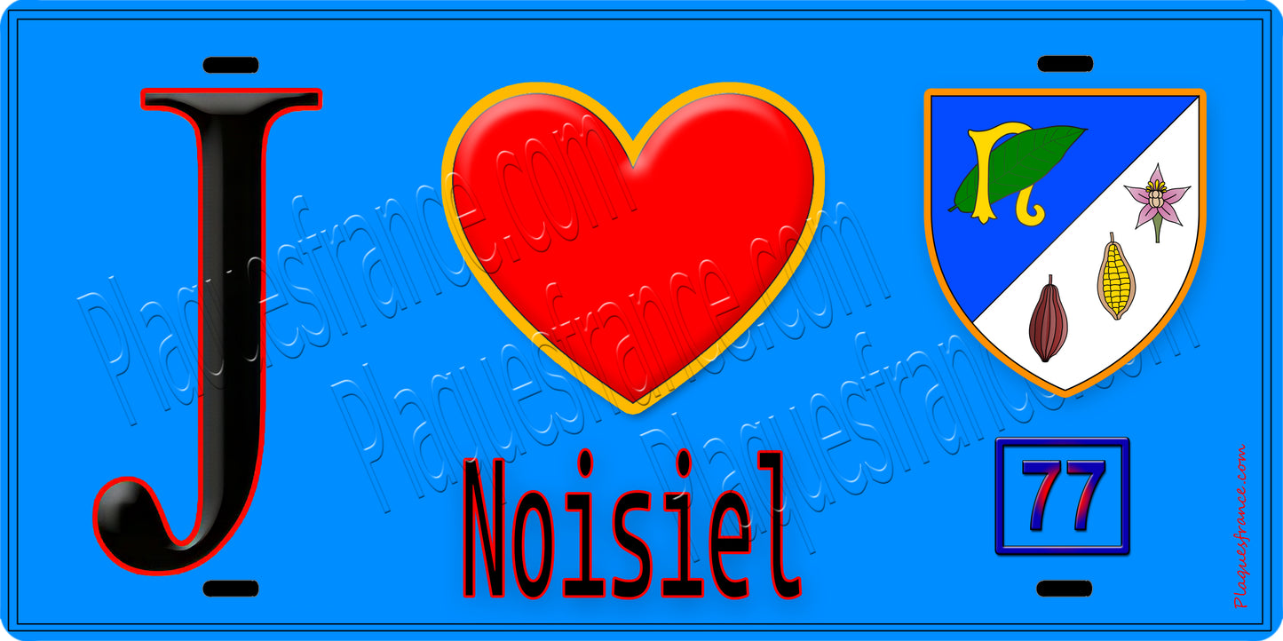 Plaque métal décorative  J' ❤️Noisiel, Seine et Marne (77) fond bleu