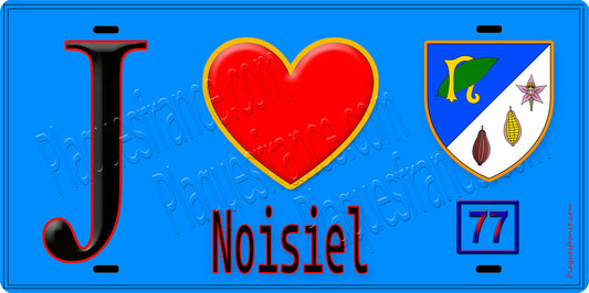 Plaque métal décorative  J' ❤️Noisiel, Seine et Marne (77) fond bleu