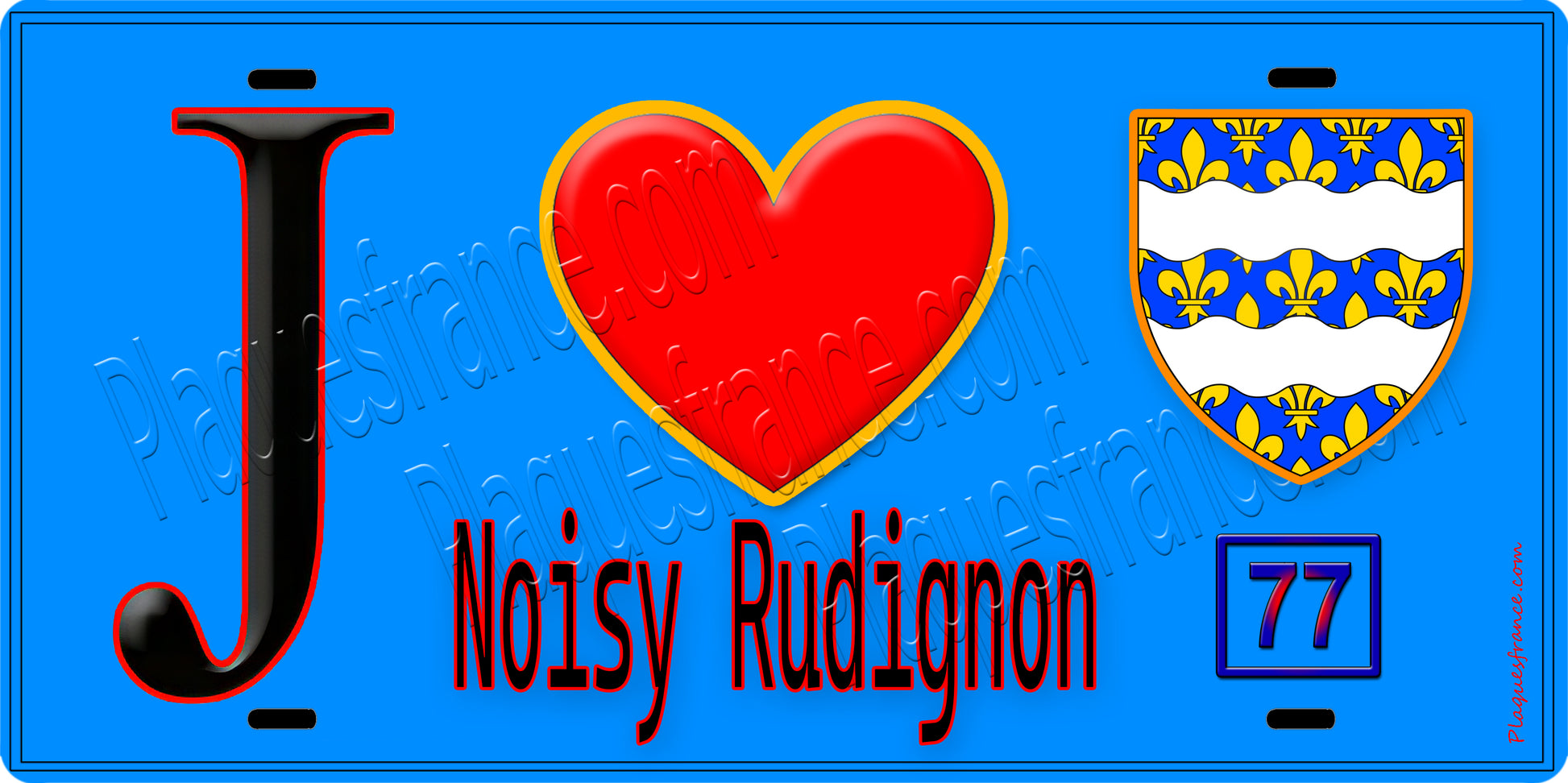 Plaque métal décorative  J' ❤️Noisy-Rudignon, Seine et Marne (77) fond bleu