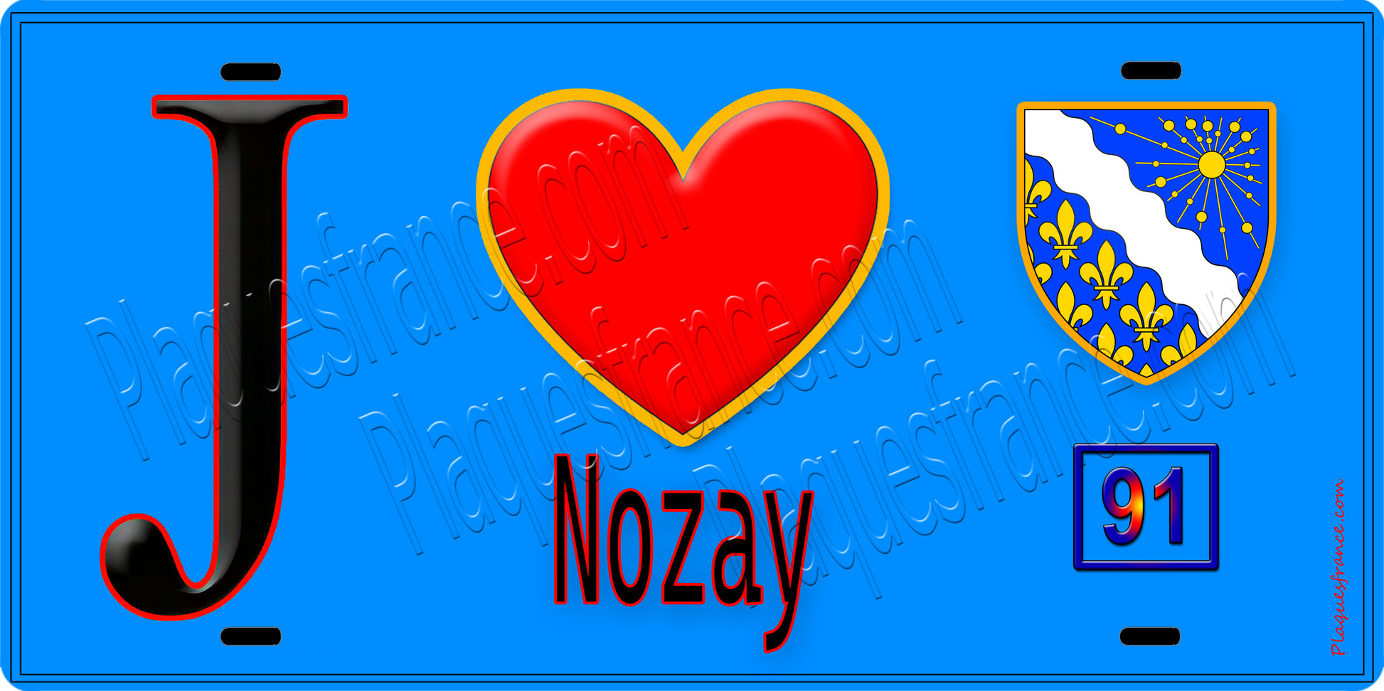 Plaque métal décorative  J' ❤️Nozay Essonne (91) fond bleu