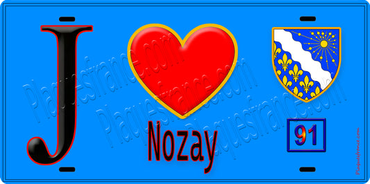 Plaque métal décorative  J' ❤️Nozay Essonne (91) fond bleu