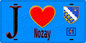 Plaque métal décorative  J' ❤️Nozay Essonne (91) fond bleu