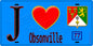 Plaque métal décorative  J' ❤️Obsonville, Seine et Marne (77) fond bleu