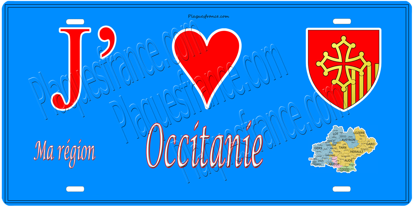 Plaque métal décorative, J' ❤️Ma région Occitanie, France