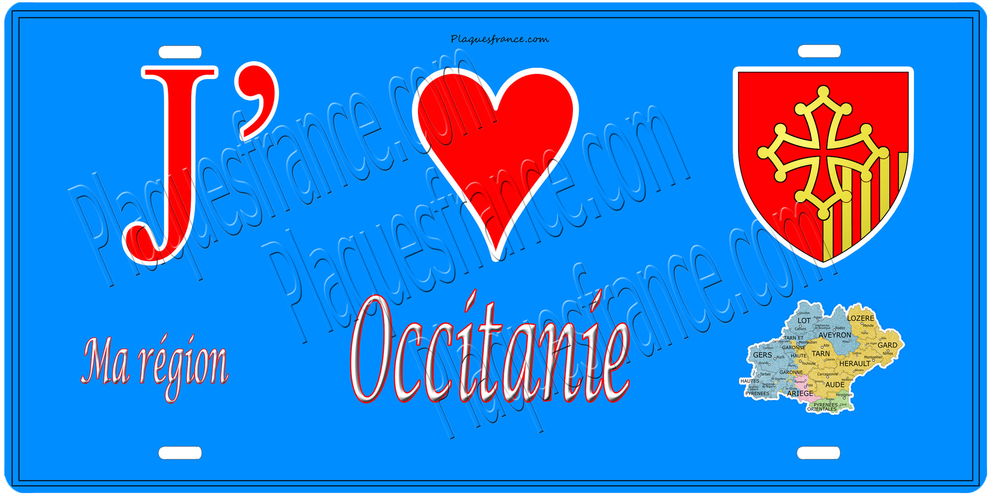 Plaque métal décorative, J' ❤️Ma région Occitanie, France