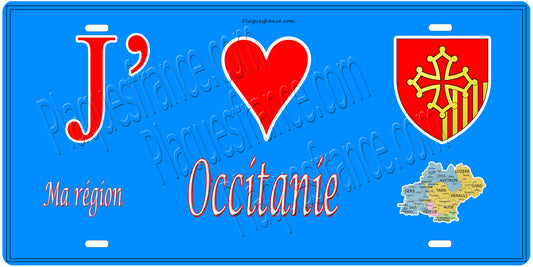 Plaque métal décorative, J' ❤️Ma région Occitanie, France