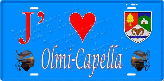 Plaque métal décorative 15 x 30 cm bleu J' ❤️ Olmi Cappella  Canton de l'Île-Rousse Haute-Corse