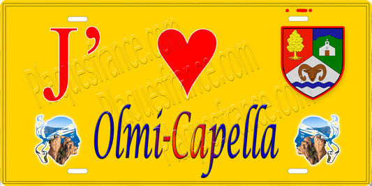 Plaque métal décorative 15 x 30 cm jaune J' ❤️ Olmi Cappella  Canton de l'Île-Rousse Haute-Corse