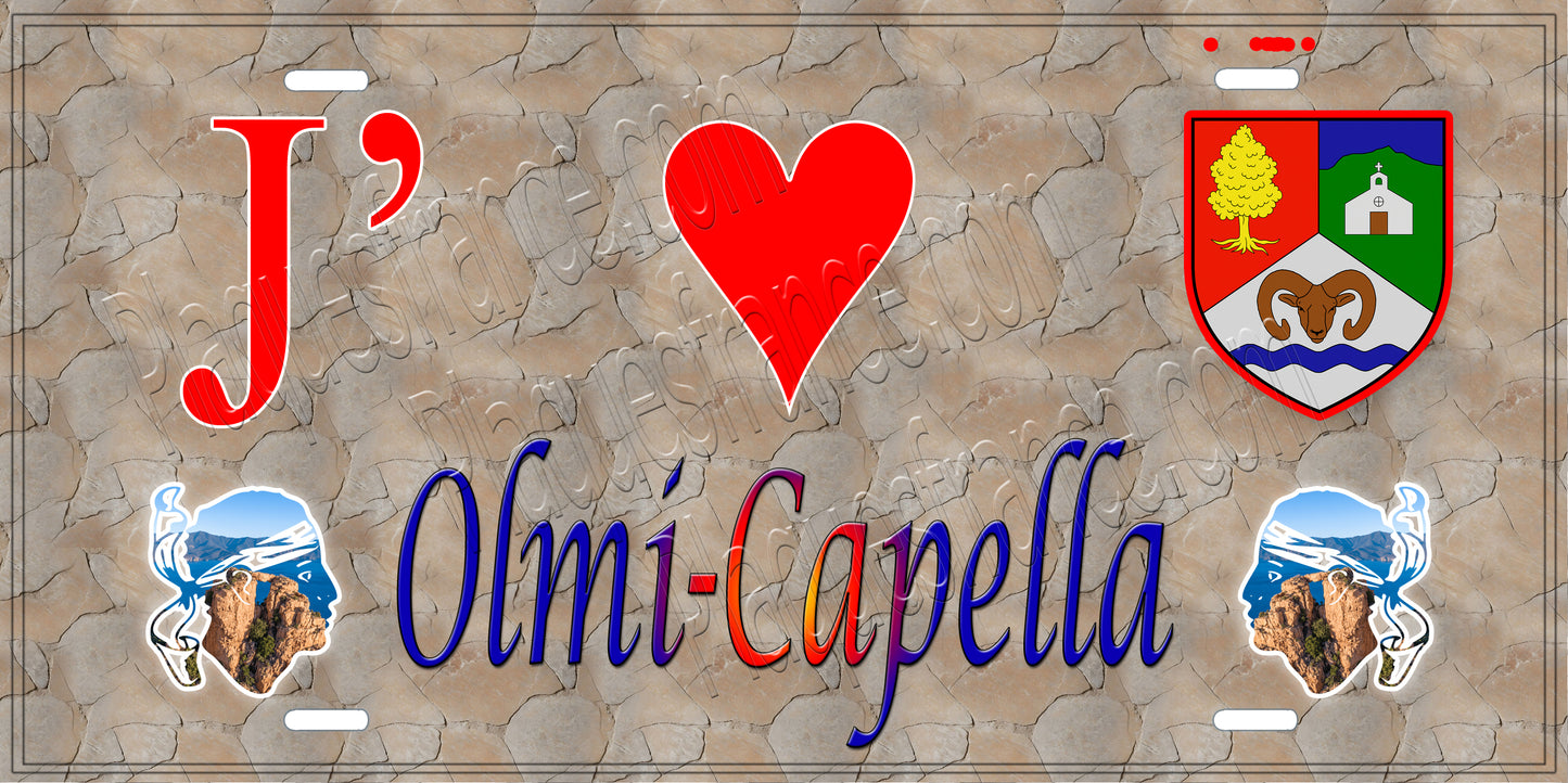 Plaque métal décorative 15 x 30 cm mur antique J' ❤️ Olmi Cappella  Canton de l'Île-Rousse Haute-Corse