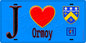 Plaque métal décorative  J' ❤️Ormoy, Essonne (91) fond bleu