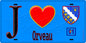 Plaque métal décorative  J' ❤️Orveau, Essonne (91) fond bleu