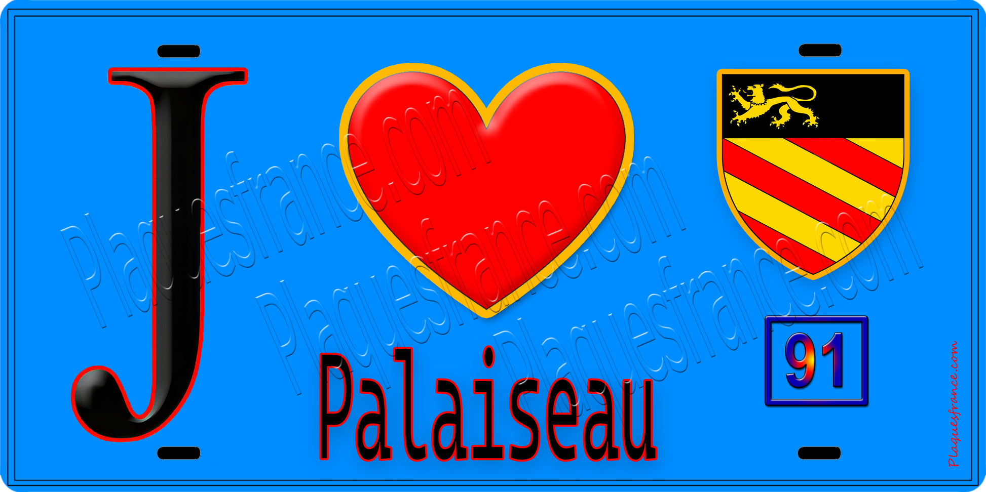 Plaque métal décorative  J' ❤️Palaiseau, Essonne (91). fond bleu