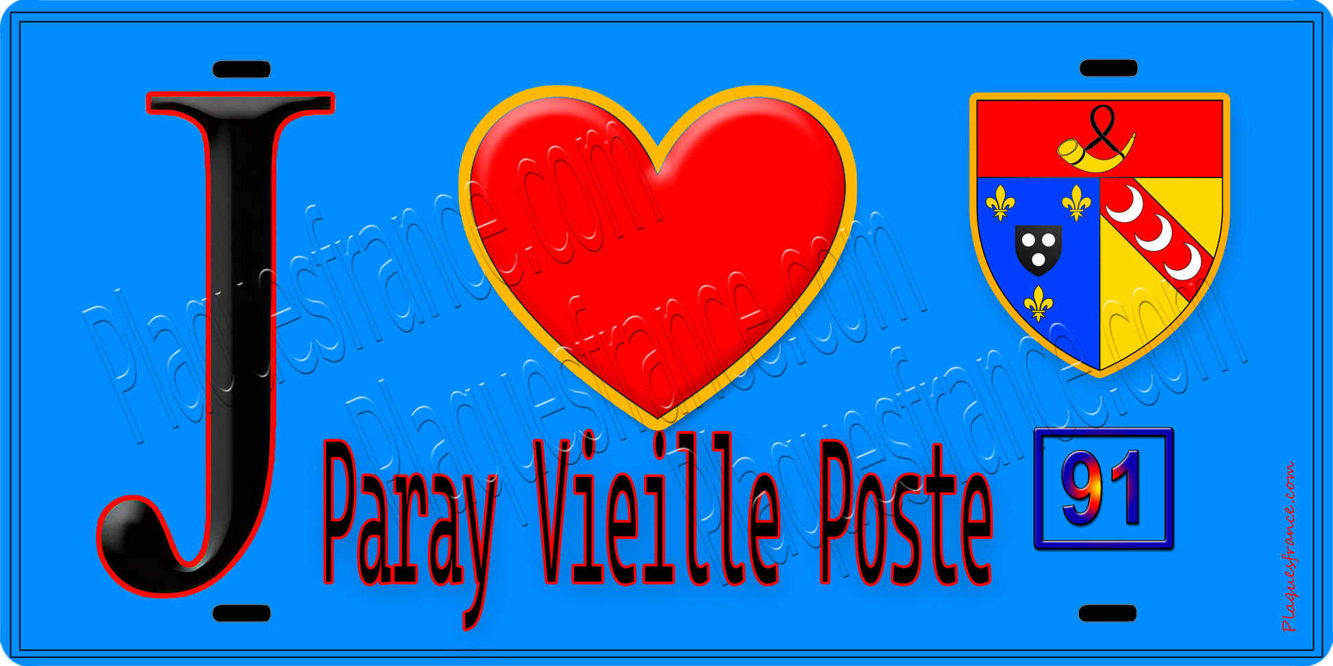 Plaque métal décorative  J' ❤️Paray-Vieille-Poste, Essonne (91) fond bleu