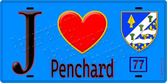 Plaque métal décorative  J' ❤️Penchard, Seine et Marne (77) fond bleu