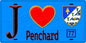 Plaque métal décorative  J' ❤️Penchard, Seine et Marne (77) fond bleu